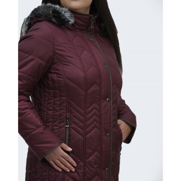 MicroCoat μπουφάν μακρύ μπορντό με γούνα Μπουφάν