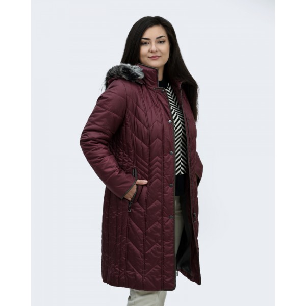 MicroCoat μπουφάν μακρύ μπορντό με γούνα Μπουφάν