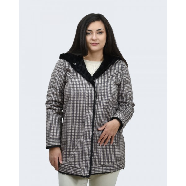 Γούνα μαύρη- καρό (Double Face) Πανωφόρια