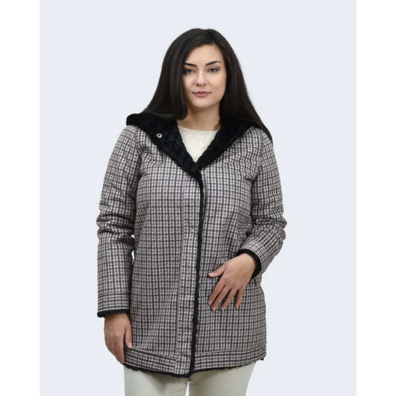 Γούνα μαύρη- καρό (Double Face) Πανωφόρια