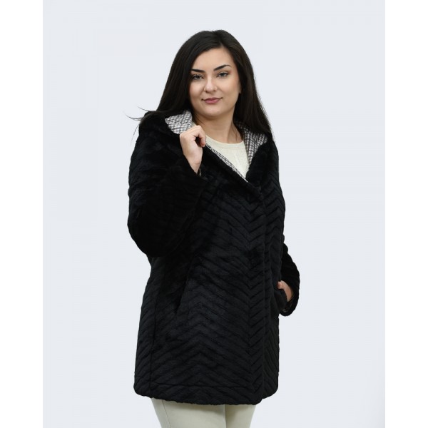 Γούνα μαύρη- καρό (Double Face) Πανωφόρια