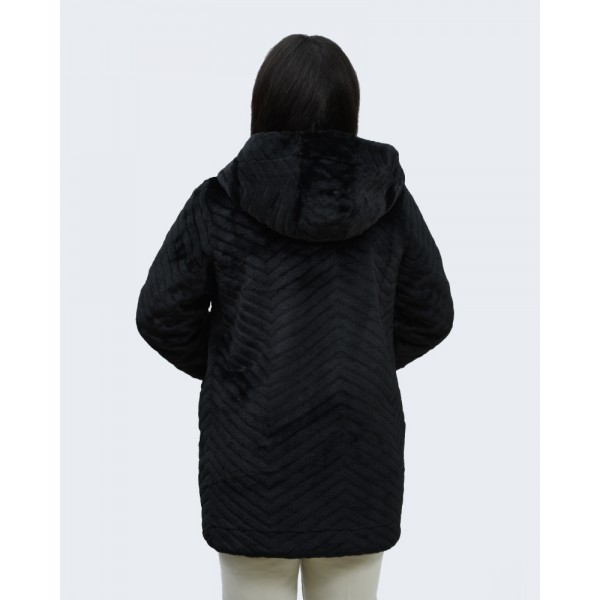 Γούνα μαύρη- καρό (Double Face) Πανωφόρια