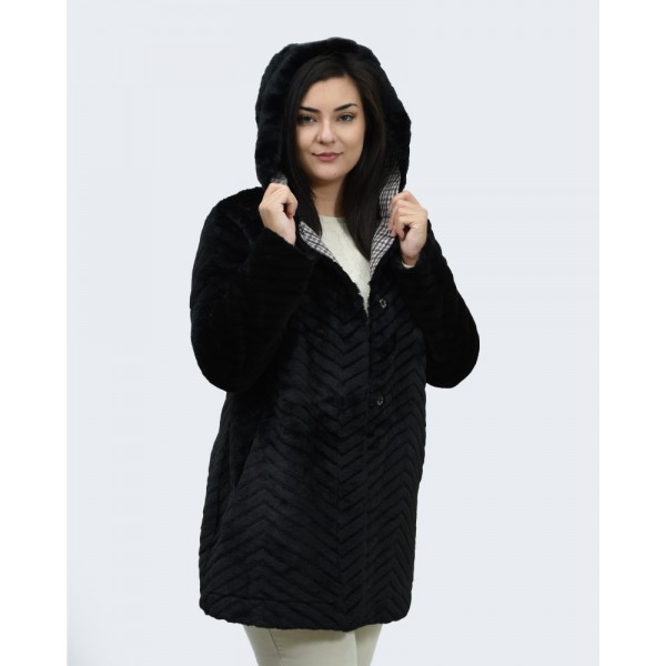 Γούνα μαύρη- καρό (Double Face) Πανωφόρια
