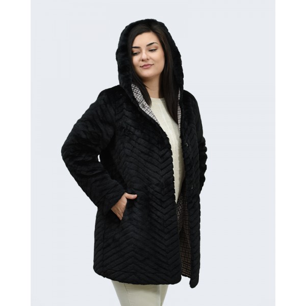 Γούνα μαύρη- καρό (Double Face) Πανωφόρια