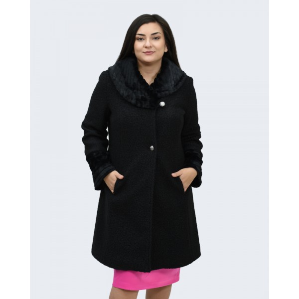 Μαντό μαύρο μπουκλέ με γούνα Βραδινά