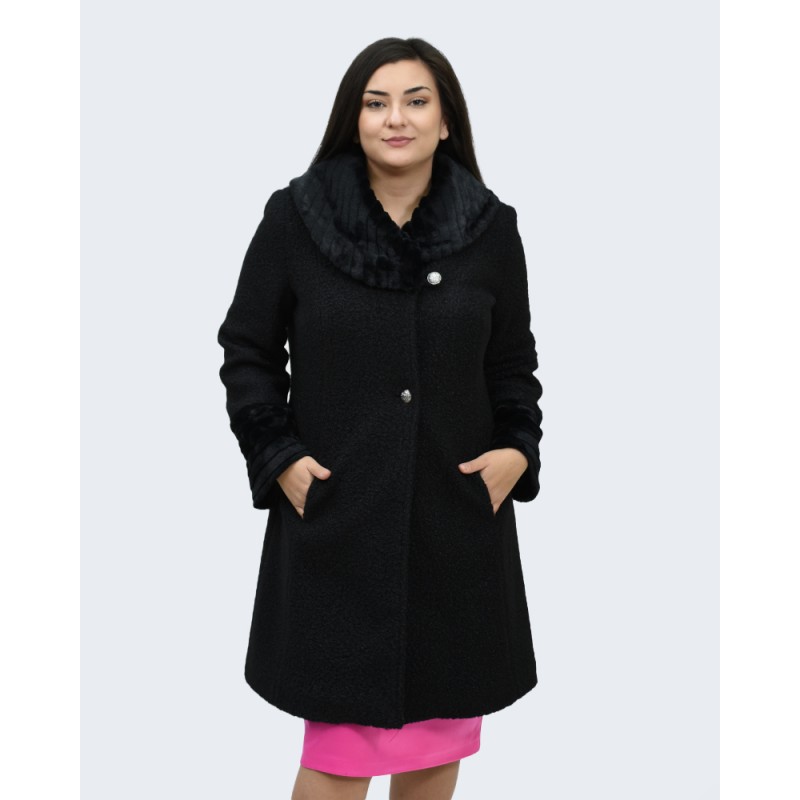 Μαντό μαύρο μπουκλέ με γούνα Βραδινά