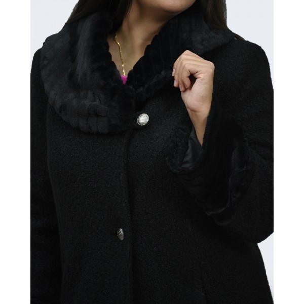 Μαντό μαύρο μπουκλέ με γούνα Βραδινά