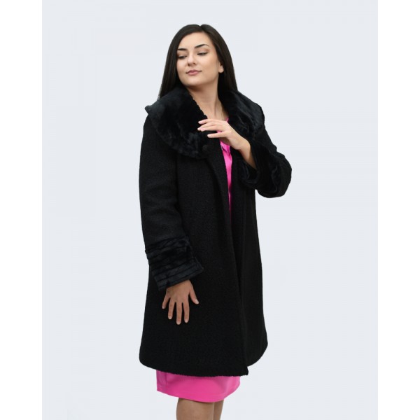 Μαντό μαύρο μπουκλέ με γούνα Βραδινά