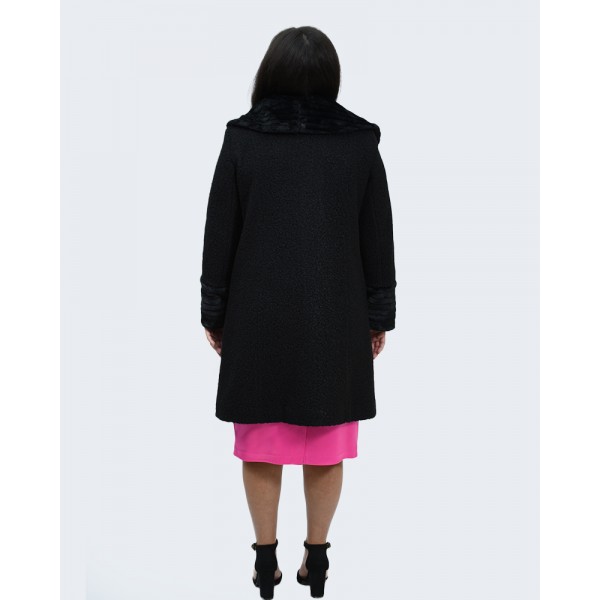 Μαντό μαύρο μπουκλέ με γούνα Βραδινά