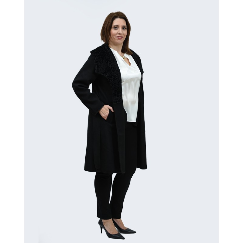 Ημίπαλτο μαύρο με οικολογική γούνα Πανωφόρια