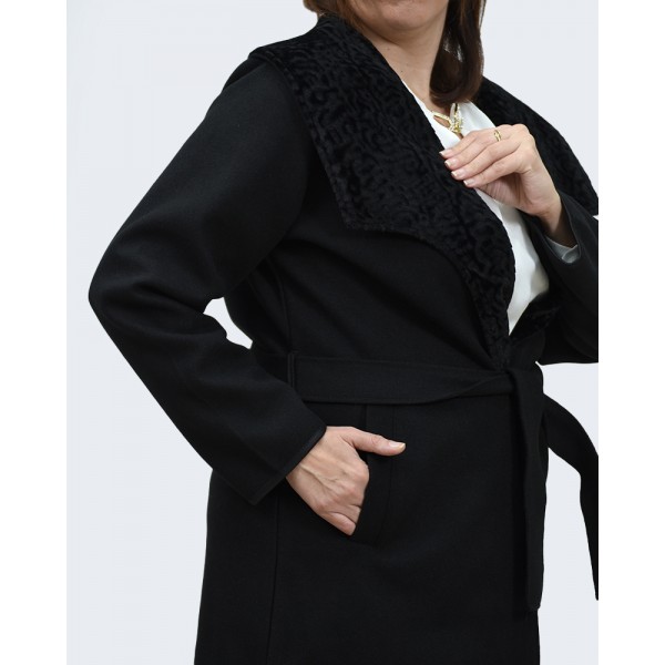 Ημίπαλτο μαύρο με οικολογική γούνα Πανωφόρια