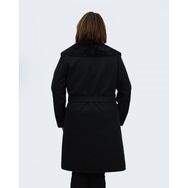 Ημίπαλτο μαύρο με οικολογική γούνα Πανωφόρια