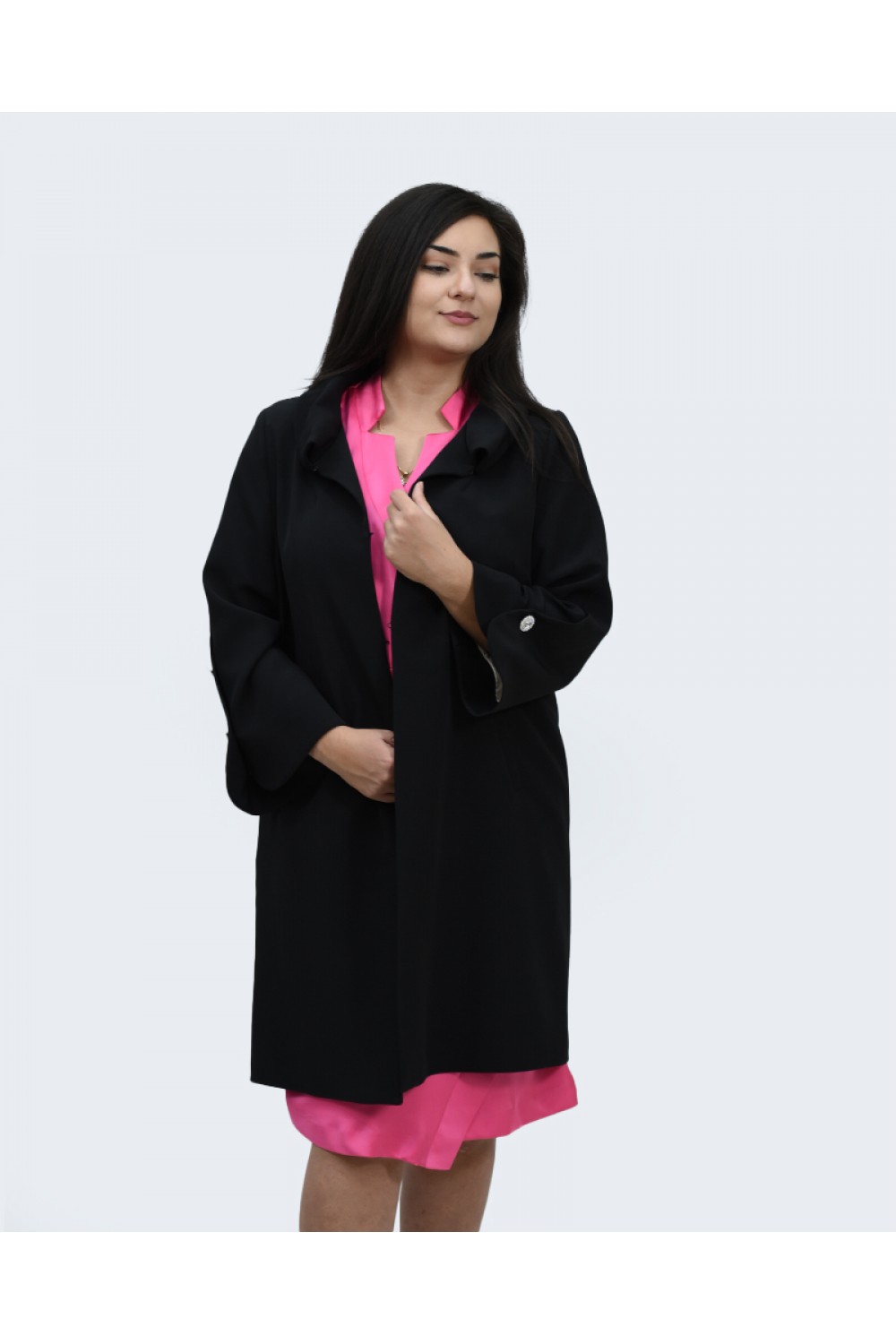 Μαντό μαύρο με ασημένια κουμπιά 