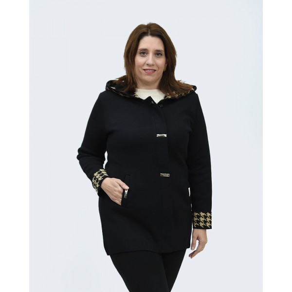 Ζακέτα μαύρη με μπεζ και με κουκούλα Πανωφόρια