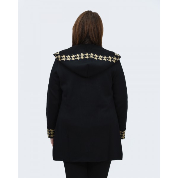 Ζακέτα μαύρη με μπεζ και με κουκούλα Πανωφόρια