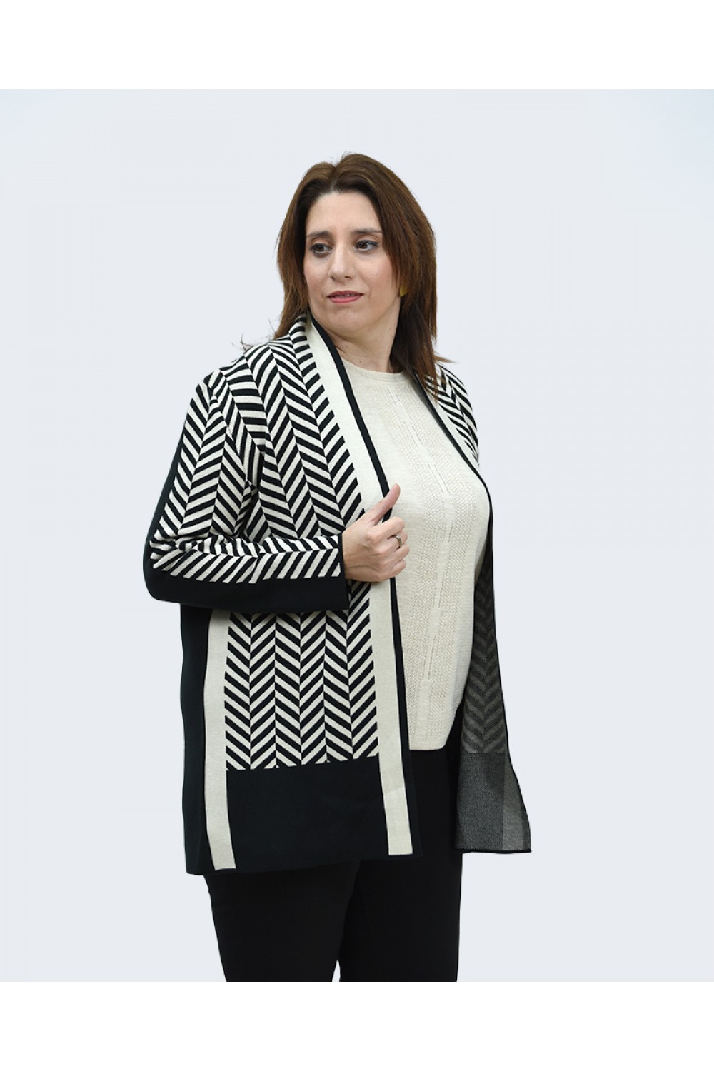 Ζακέτα μαύρη με εκρού Πανωφόρια