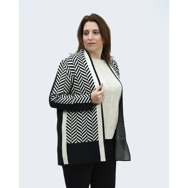 Ζακέτα μαύρη με εκρού Πανωφόρια