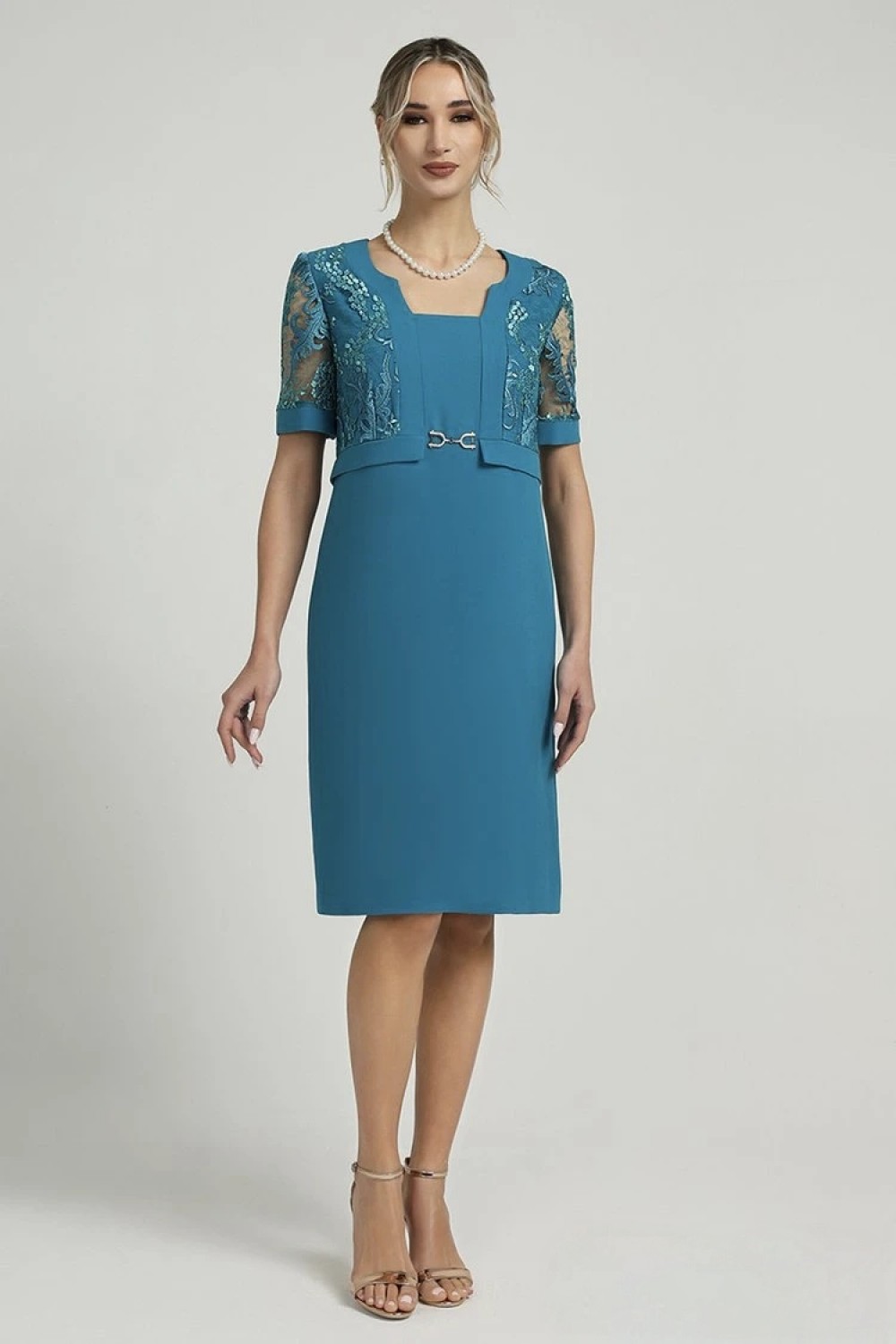 Φόρεμα πετρόλ δαντέλα Μεγάλα Μεγέθη