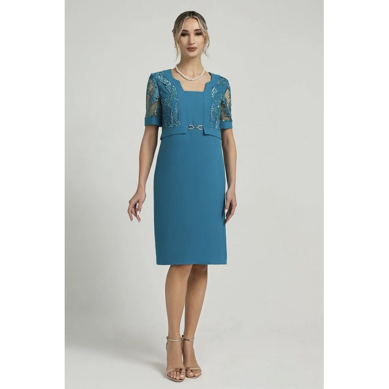 Φόρεμα πετρόλ δαντέλα