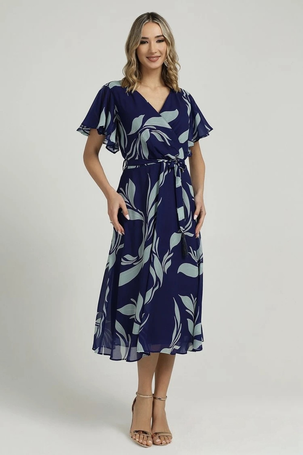 Φόρεμα κρουαζέ εμπριμέ μπλε  Φορέματα