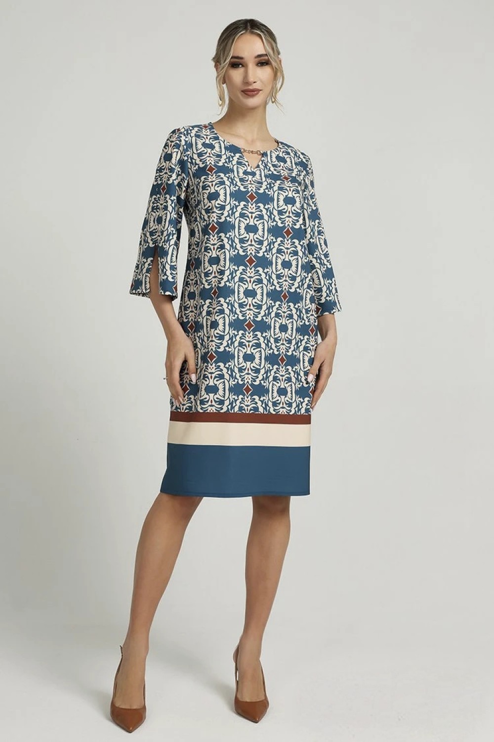 Φόρεμα πετρόλ με σχέδια Φορέματα