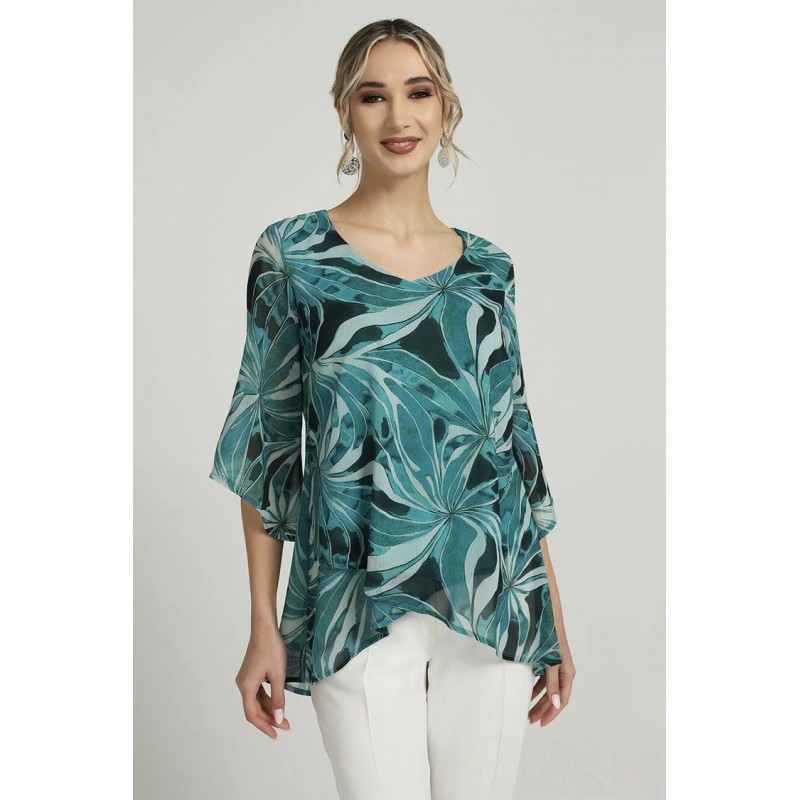 Μπλούζα πετρόλ εμπριμέ