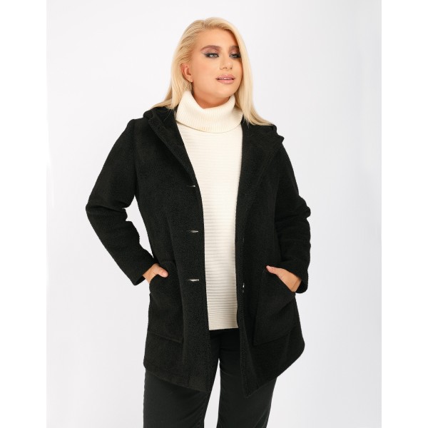 Ημίπαλτο μαύρο με κουκούλα DinaXL Μεγάλα Μεγέθη