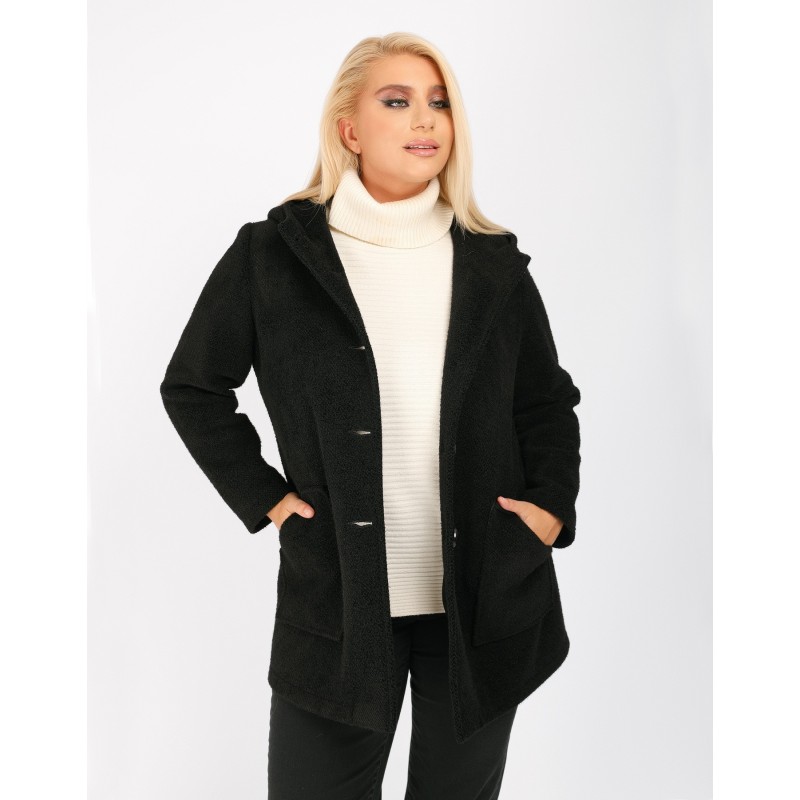 Ημίπαλτο μαύρο με κουκούλα DinaXL Μεγάλα Μεγέθη