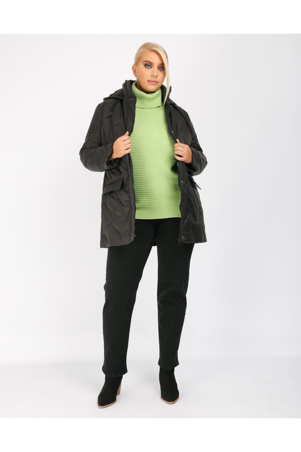 Μπουφάν μαύρο καπιτονέ DinaXL Μεγάλα Μεγέθη