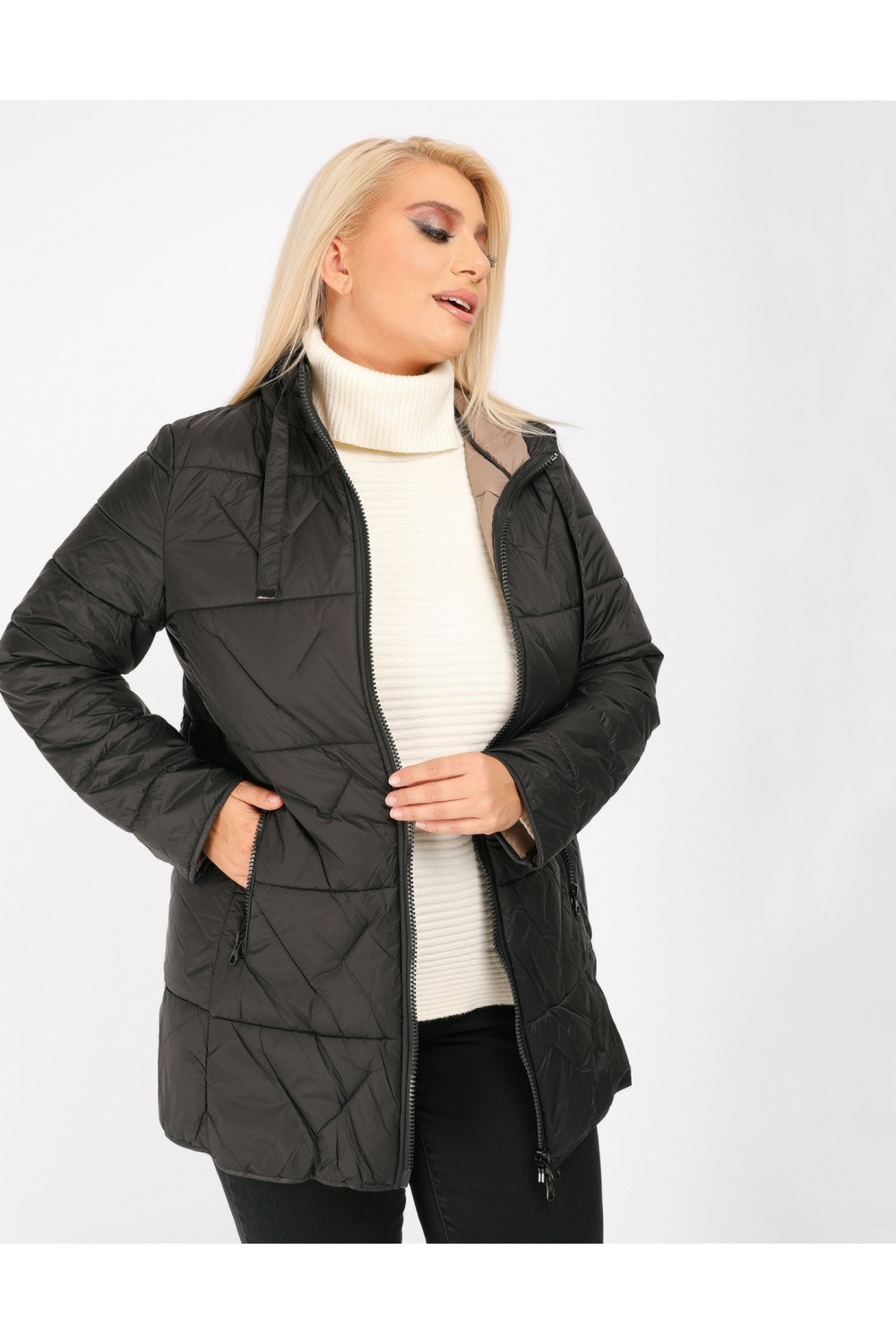 Μπουφάν καπιτονέ μαύρο με πούρο 