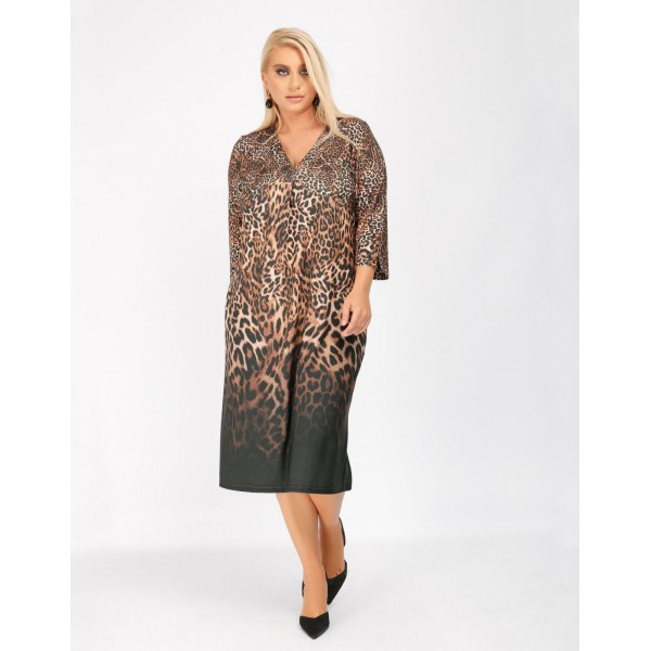 Φόρεμα Leopard με μπορντούρα  Μεγάλα Μεγέθη