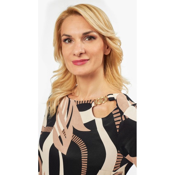 Φόρεμα μαύρο με μπεζ Assy  Μεγάλα Μεγέθη