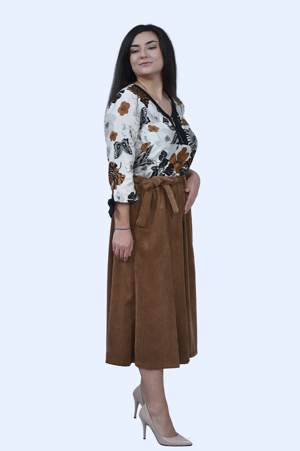 Φούστα καφέ κοτλέ Φούστες