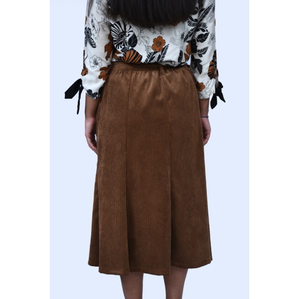 Φούστα καφέ κοτλέ Φούστες