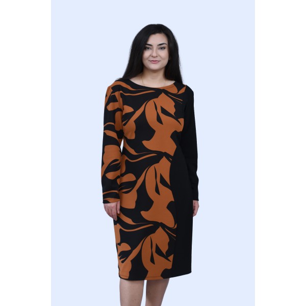 Φόρεμα μαύρο με εκάι εμπριμέ  Μεγάλα Μεγέθη