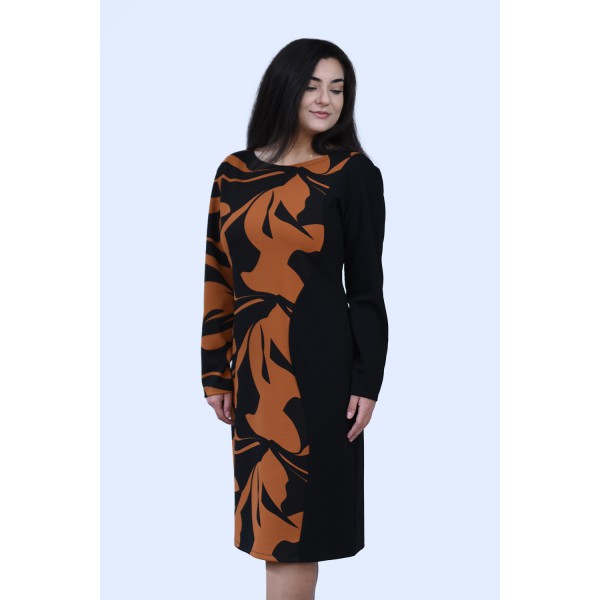 Φόρεμα μαύρο με εκάι εμπριμέ  Μεγάλα Μεγέθη