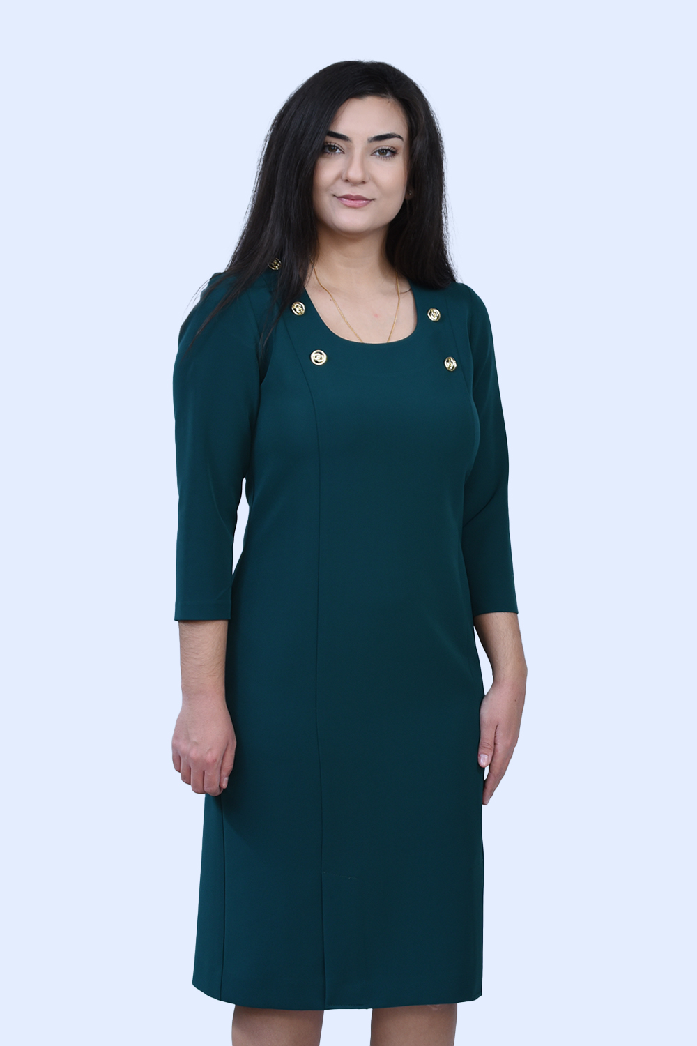 Φόρεμα κυπαρισσί με χρυσά κουμπιά Μεγάλα Μεγέθη