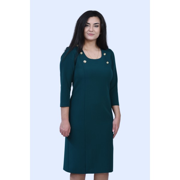 Φόρεμα κυπαρισσί με χρυσά κουμπιά Μεγάλα Μεγέθη