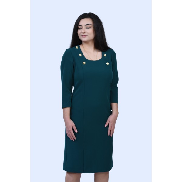 Φόρεμα κυπαρισσί με χρυσά κουμπιά Μεγάλα Μεγέθη