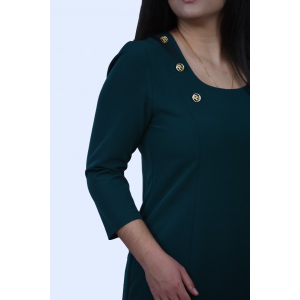 Φόρεμα κυπαρισσί με χρυσά κουμπιά Μεγάλα Μεγέθη