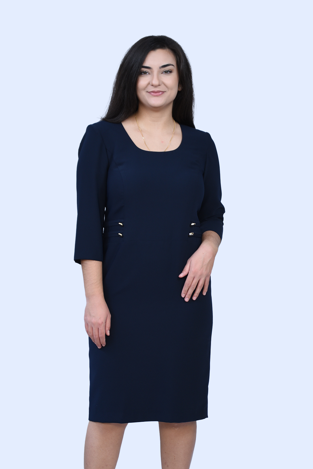 Φόρεμα μπλε με χρυσά κουμπιά Μεγάλα Μεγέθη