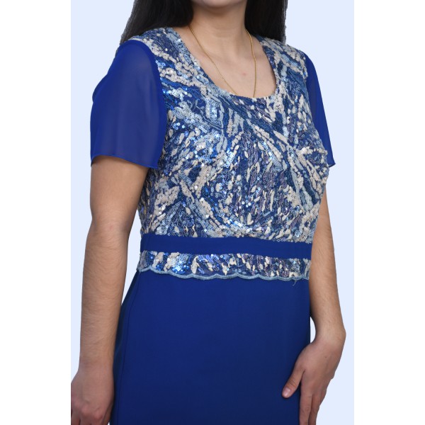 Φόρεμα μπλέ ρουά με τουνίκ  Μεγάλα Μεγέθη