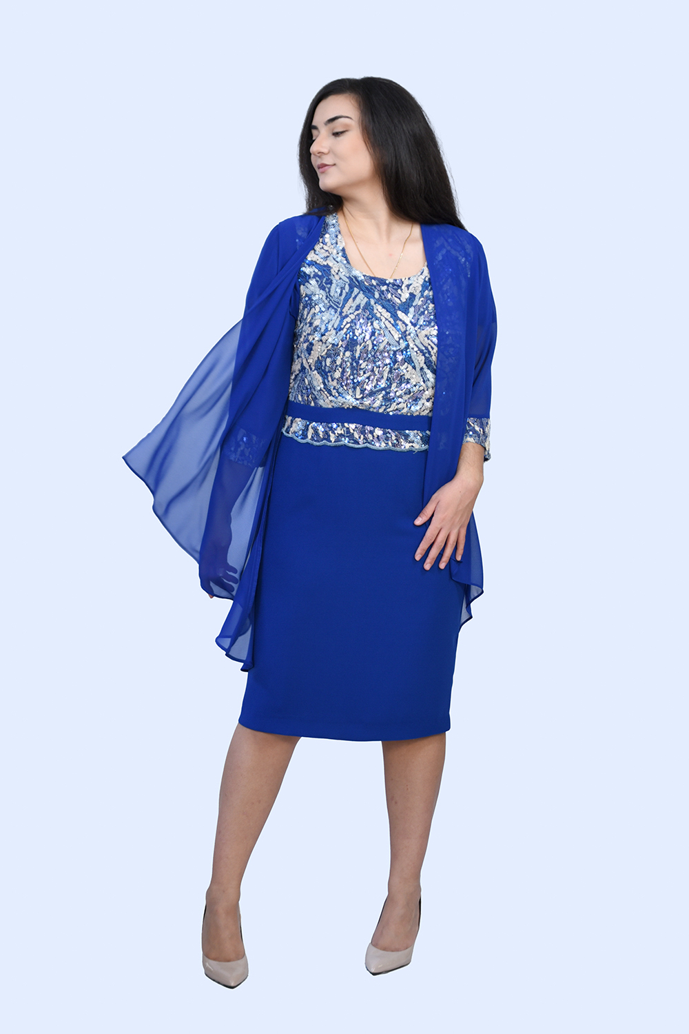 Φόρεμα μπλέ ρουά με τουνίκ  Μεγάλα Μεγέθη