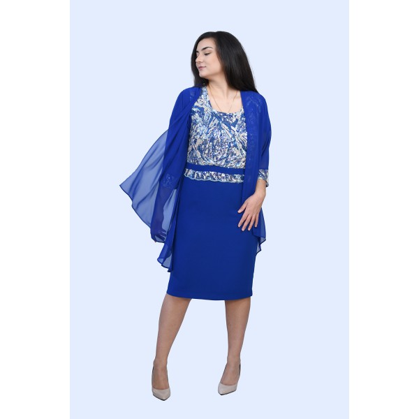 Φόρεμα μπλέ ρουά με τουνίκ  Μεγάλα Μεγέθη