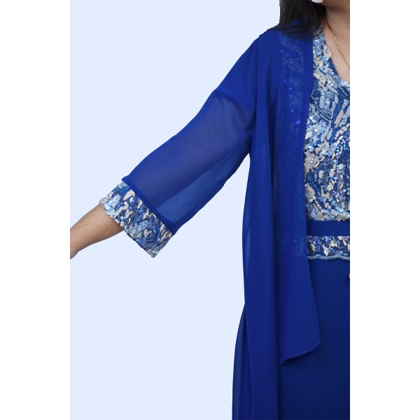 Φόρεμα μπλέ ρουά με τουνίκ  Μεγάλα Μεγέθη