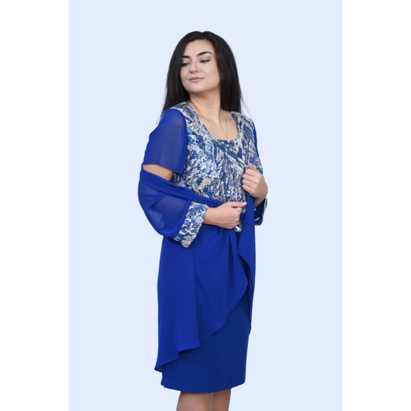 Φόρεμα μπλέ ρουά με τουνίκ  Μεγάλα Μεγέθη