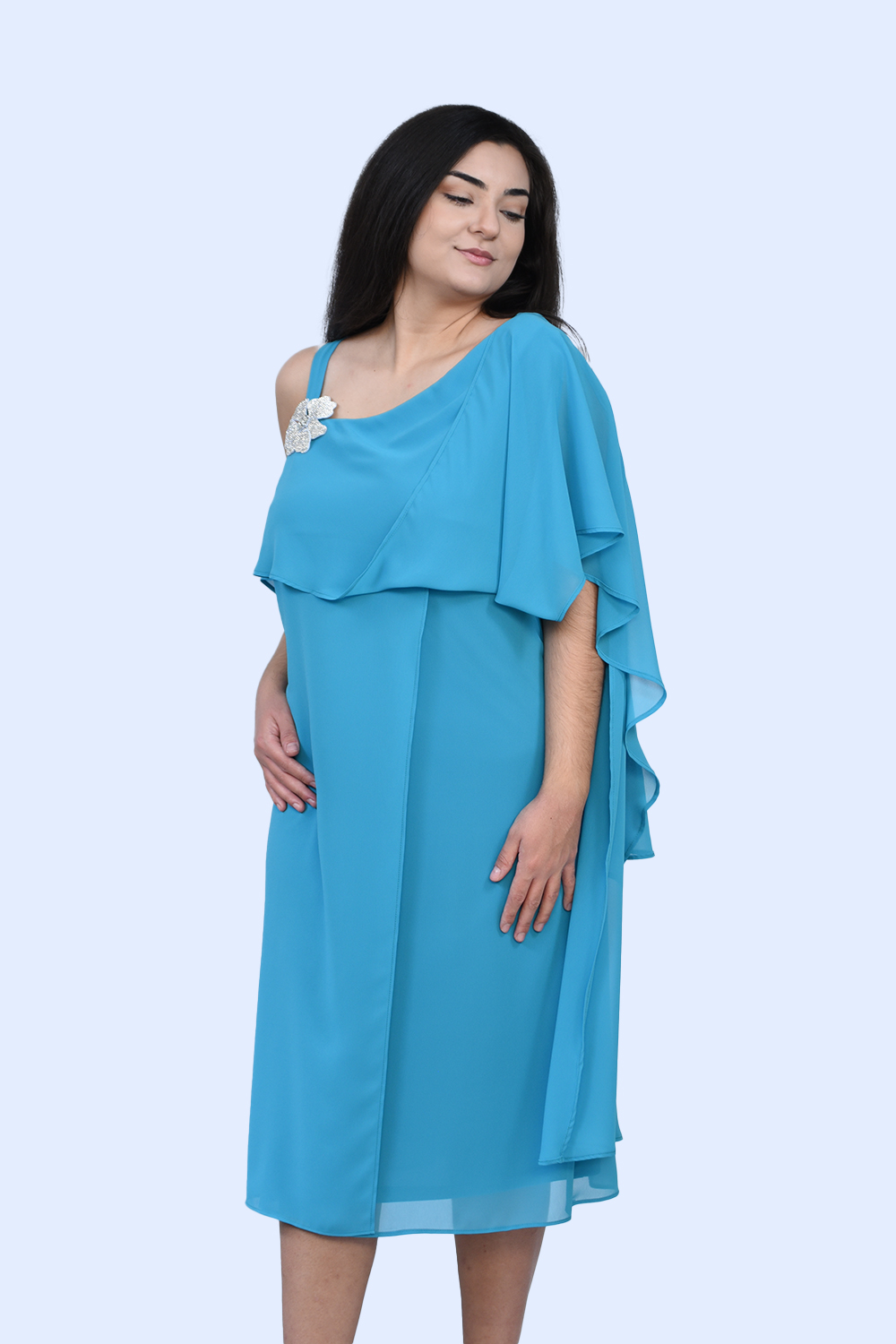 Φόρεμα τυρκουαζ με καρφίτσα Μεγάλα Μεγέθη