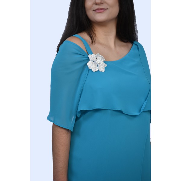 Φόρεμα τυρκουαζ με καρφίτσα Μεγάλα Μεγέθη