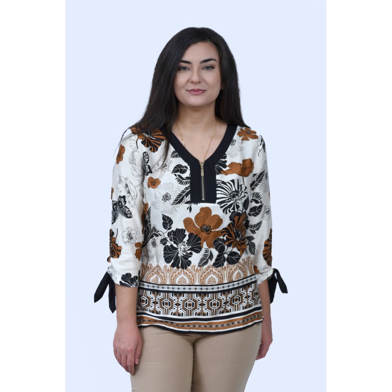 Μπλούζα εμπριμέ με ταμπά λεπτομέρειες 