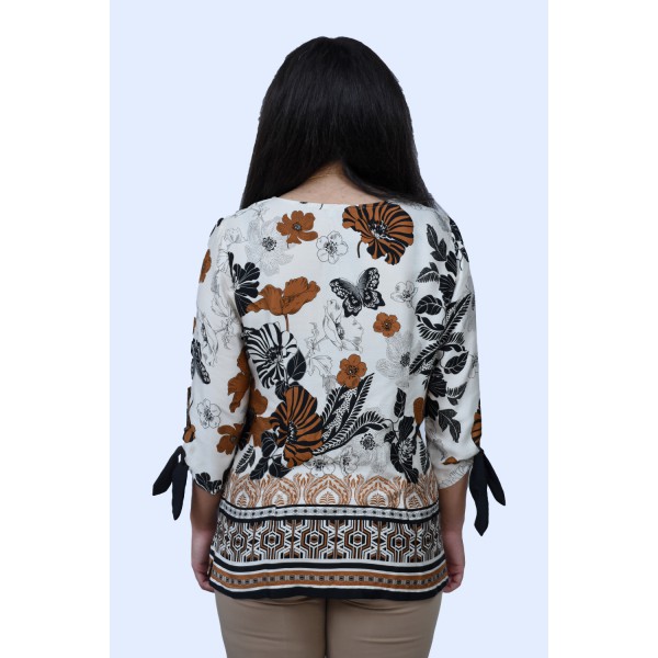 Μπλούζα εμπριμέ με ταμπά λεπτομέρειες  Μπλούζες